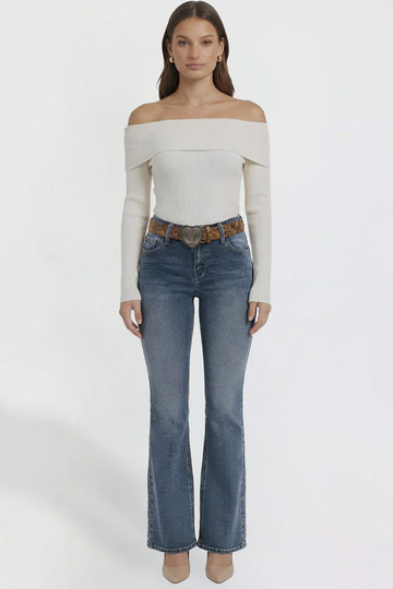 Ymi Women's Belted Bootcut Jeans in N Indigo Blue - Ymi Womens Pants (bottom)