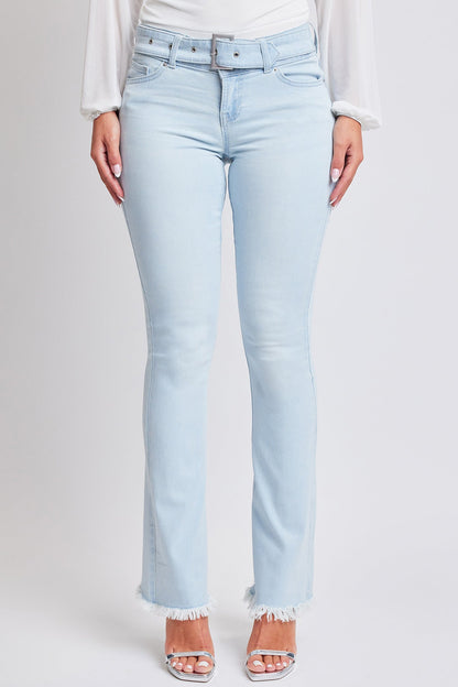 Ymi Women's Belted Flare Jeans in Q Celeste Blue view 2 - Womens Belted Jean Jacket (dress)