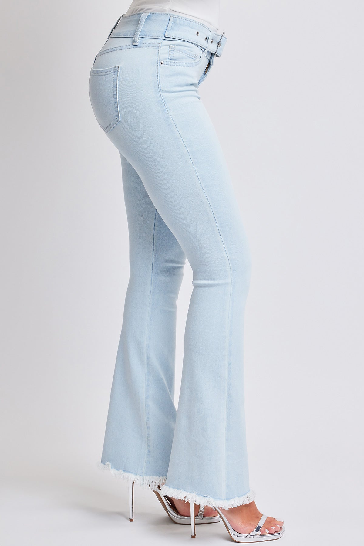 Ymi Women's Belted Flare Jeans in Q Celeste Blue view 3 - Womens Belted Jean Jacket (dress)