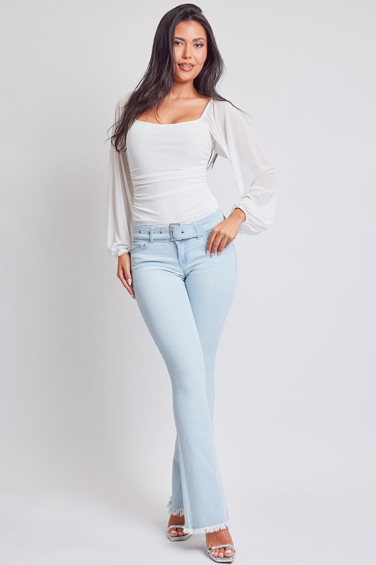 Ymi Women's Belted Flare Jeans in Q Celeste Blue view 6 - Womens Belted Jean Jacket (dress)