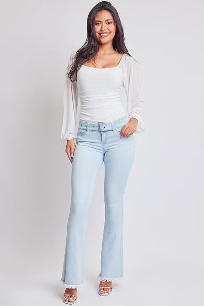 Ymi Women's Belted Flare Jeans in Q Celeste Blue - Womens Belted Jean Jacket (dress)