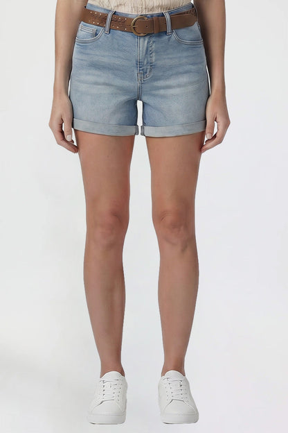 Ymi Women's Belted Premium Stretch Fold-over Cuff Shorts in R Olympic Blue view 2 - Comfort Stretch - Womens Belted Boots