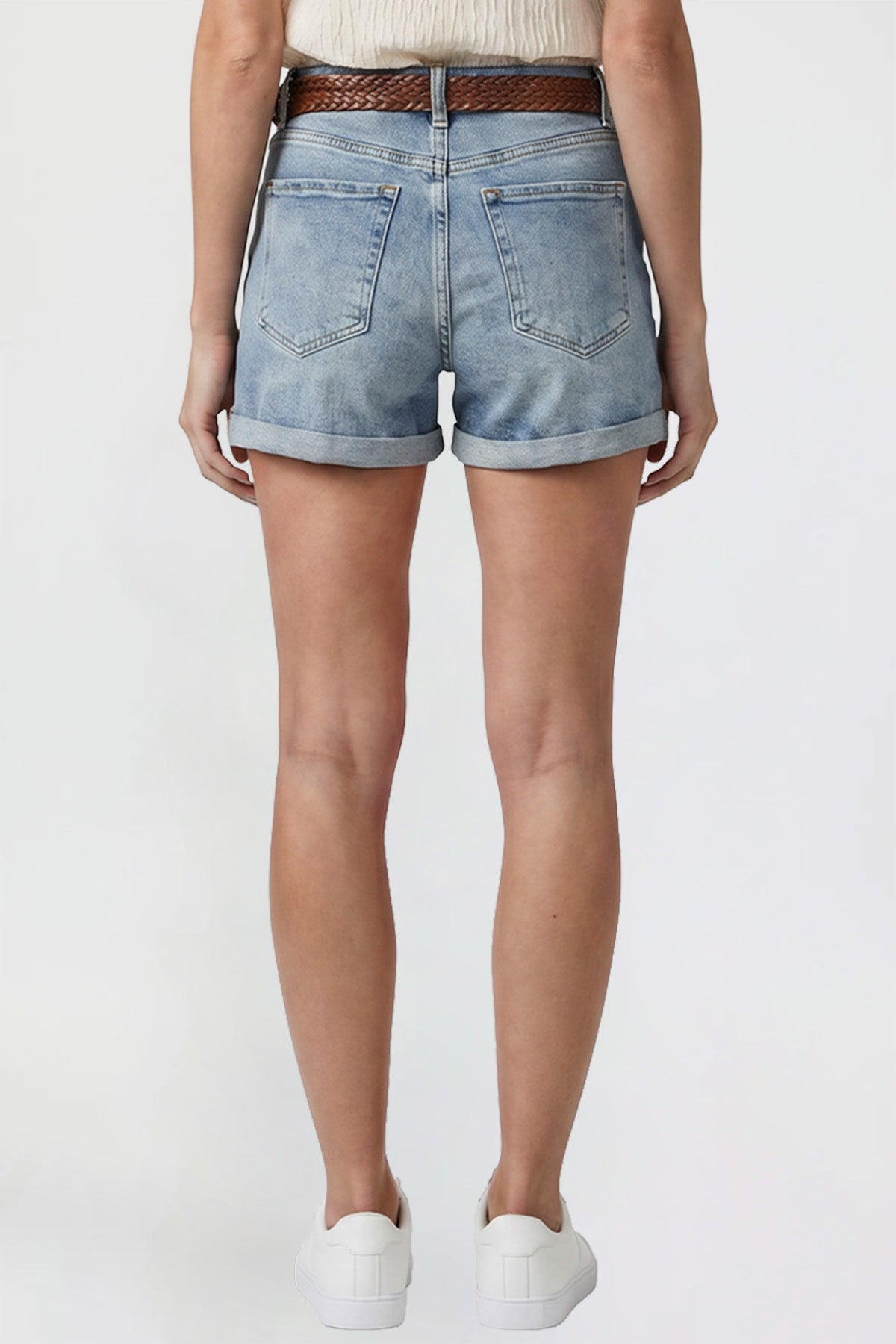 Ymi Women's Belted Premium Stretch Fold-over Cuff Shorts in R Olympic Blue view 4 - Comfort Stretch - Womens Belted Boots