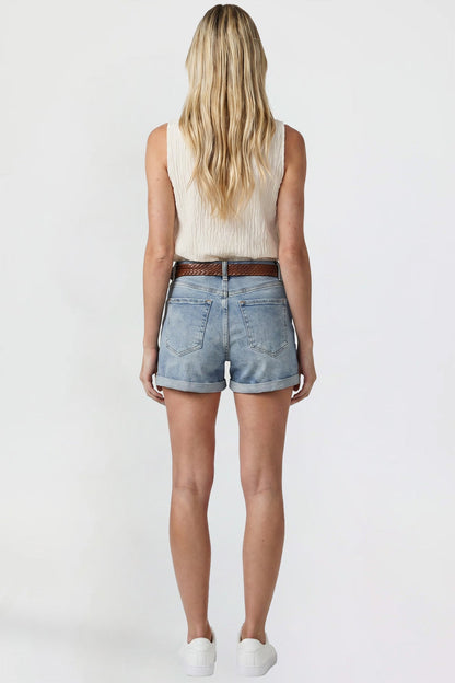 Ymi Women's Belted Premium Stretch Fold-over Cuff Shorts in R Olympic Blue view 6 - Comfort Stretch - Womens Belted Boots
