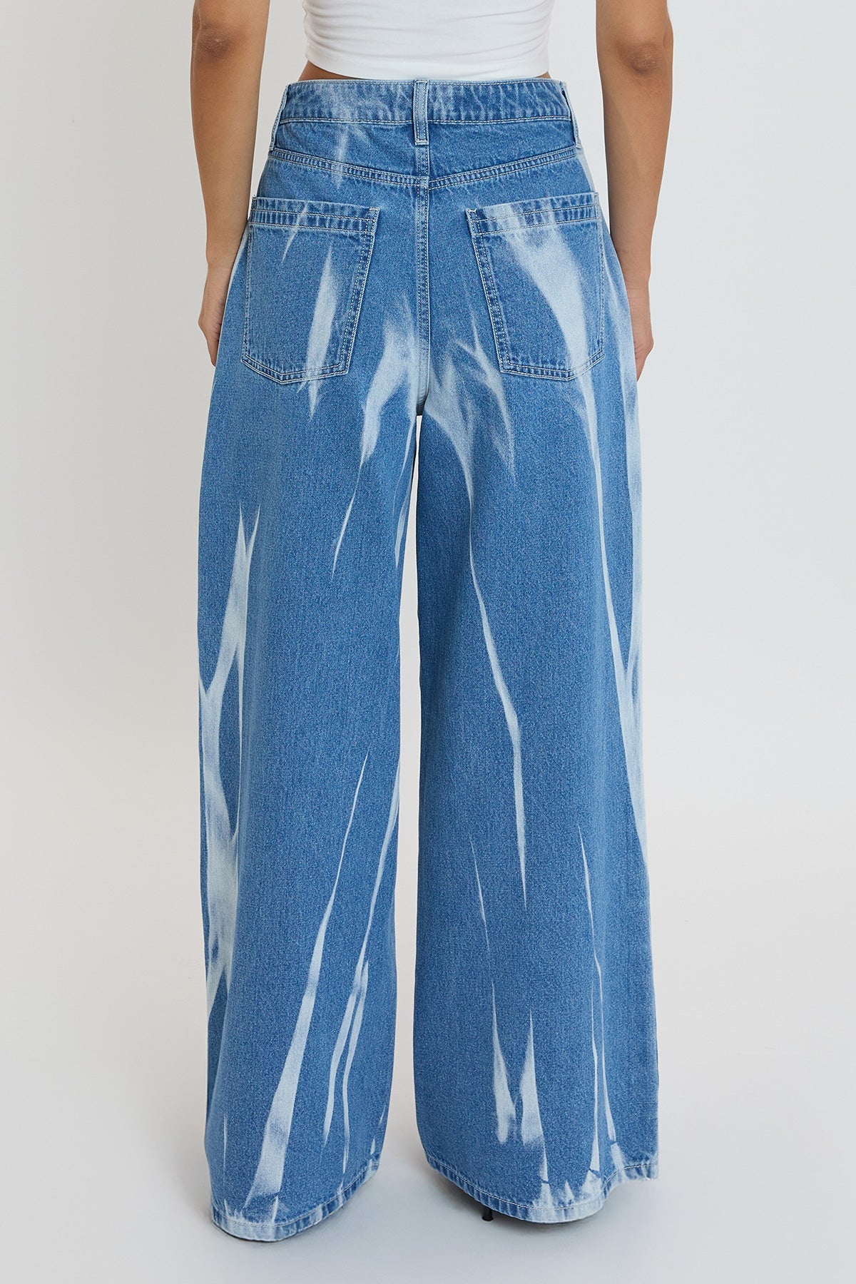 Ymi Women's Billie Baggy Wide Leg Jeans in C Sky Blue Rips view 4 - Ymi Womens Pants (bottom)