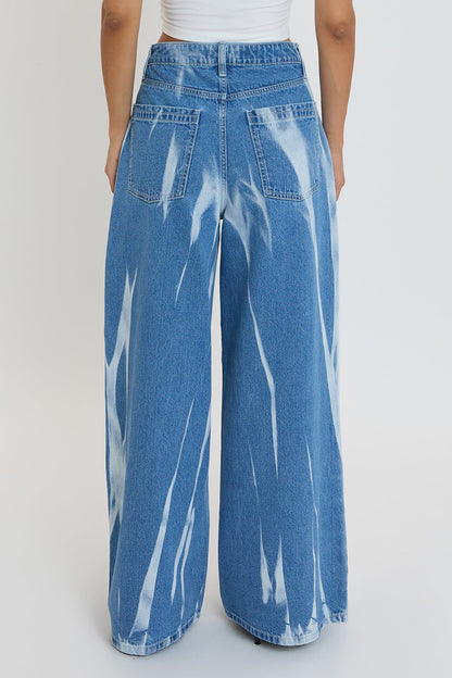 Ymi Women's Billie Baggy Wide Leg Jeans in C Sky Blue Rips view 4 - Ymi Womens Pants (bottom)