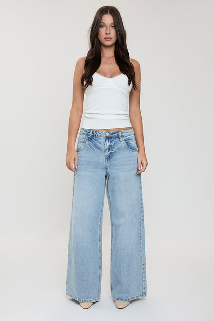 Ymi Women's Billie Baggy Wide Leg Jeans in J Faded Blue view 6 - Ymi Womens Pants (bottom)