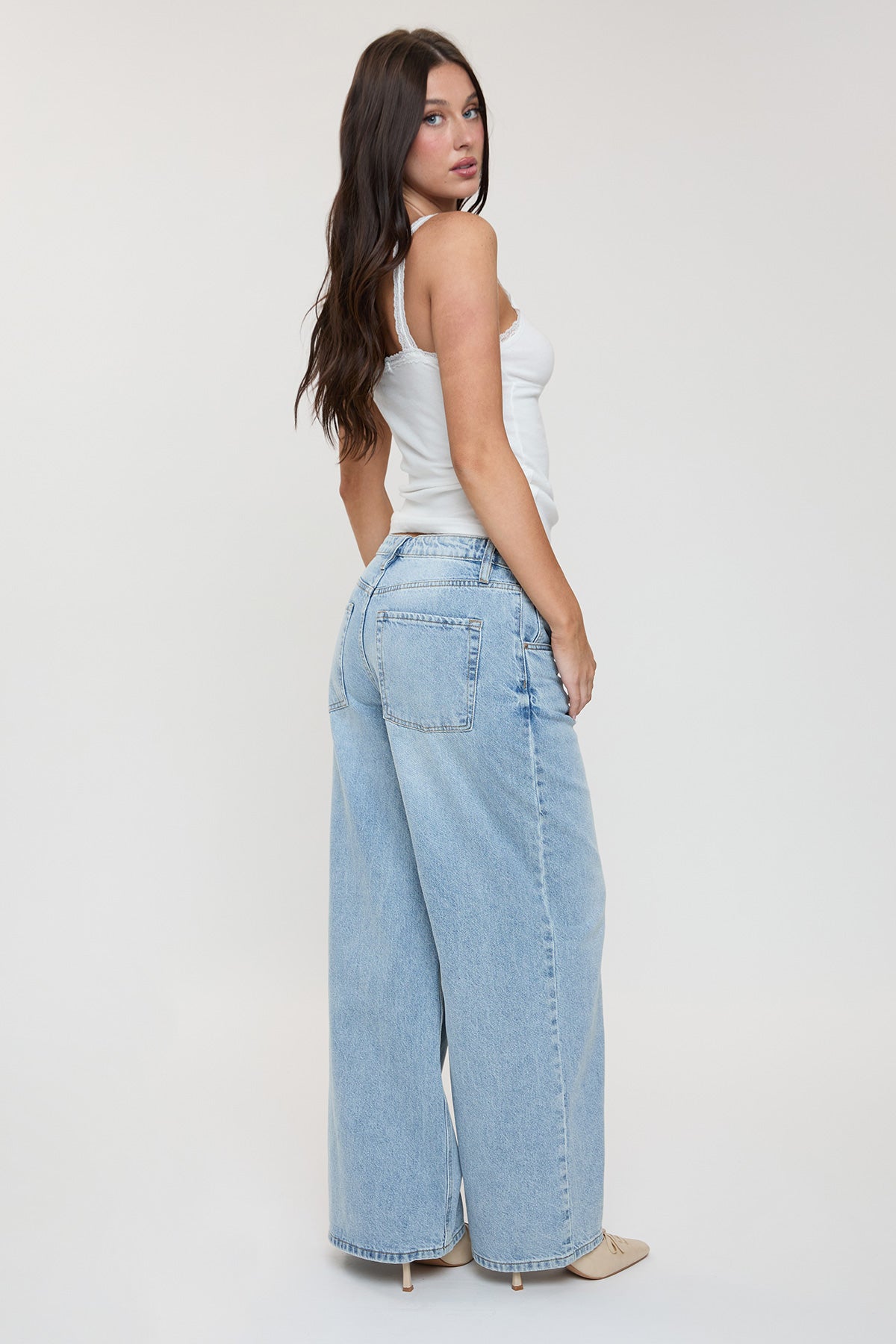 Ymi Women's Billie Baggy Wide Leg Jeans in J Faded Blue view 7 - Ymi Womens Pants (bottom)