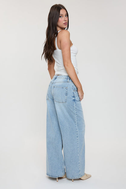 Ymi Women's Billie Baggy Wide Leg Jeans in J Faded Blue view 7 - Ymi Womens Pants (bottom)