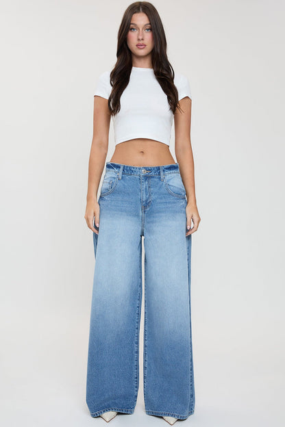 Ymi Women's Billie Baggy Wide Leg Jeans in M Medium Blue view 2 - Ymi Womens Pants (bottom)