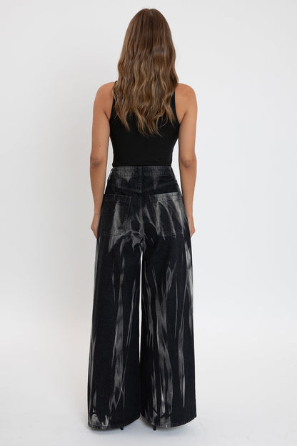 Ymi Women's Billie Baggy Wide Leg Jeans in W Black Rips view 14 - Ymi Womens Pants (bottom)
