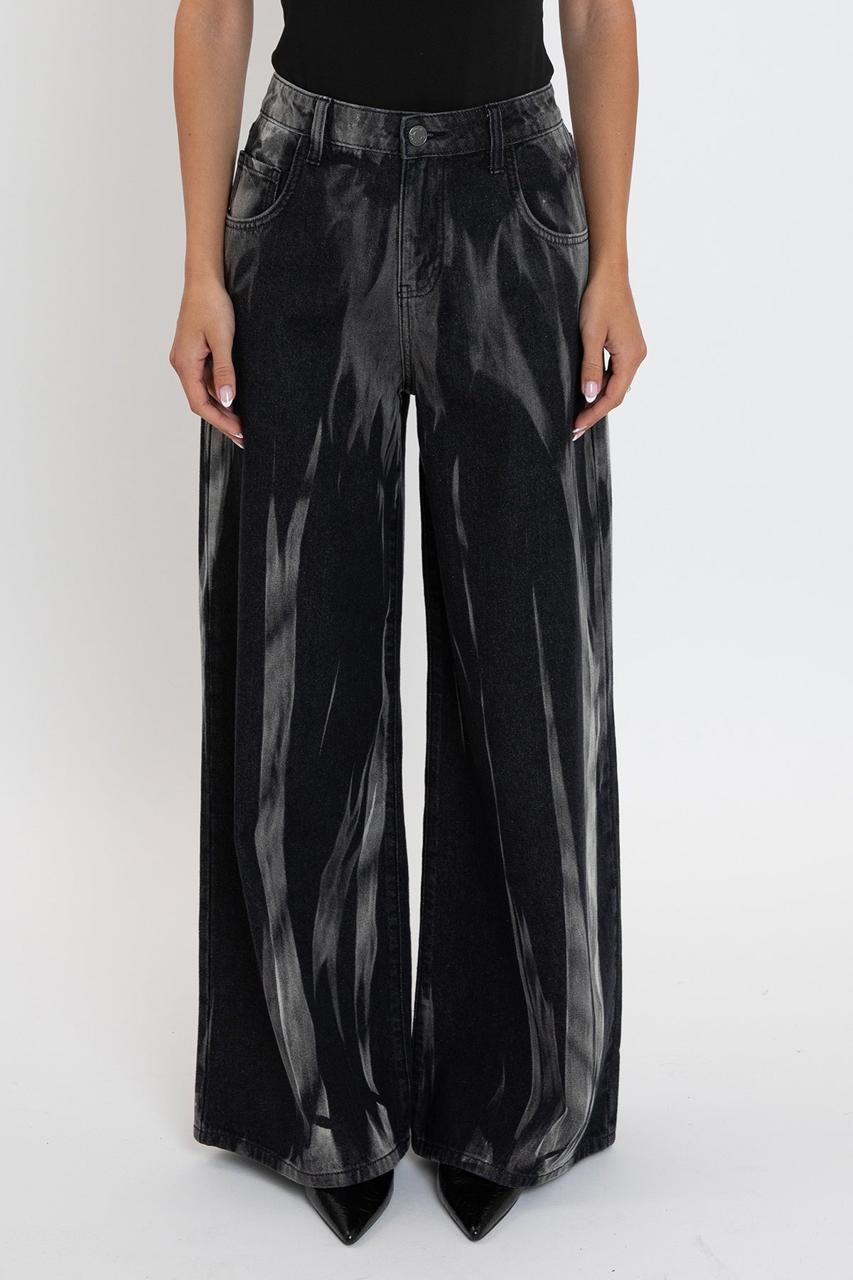 Ymi Women's Billie Baggy Wide Leg Jeans in W Black Rips view 9 - Ymi Womens Pants (bottom)