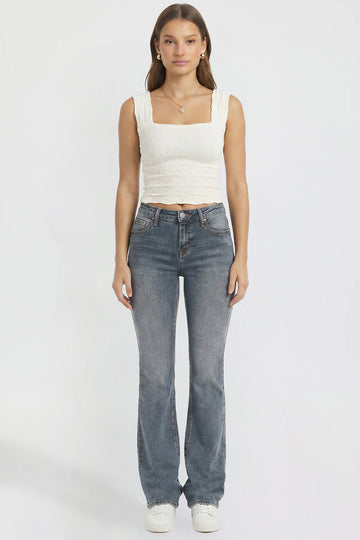 Ymi Women's Bootcut Jeans with Cross Hatch Detail in RT Tinted Olympic Blue - High-Waisted - Womens Bootcut Jeans Mid Rise