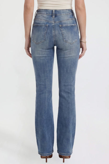 Ymi Women's Bootcut Jeans with Cross Hatch Detail in M Medium Blue Rips view 11 - High-Waisted (bottom)