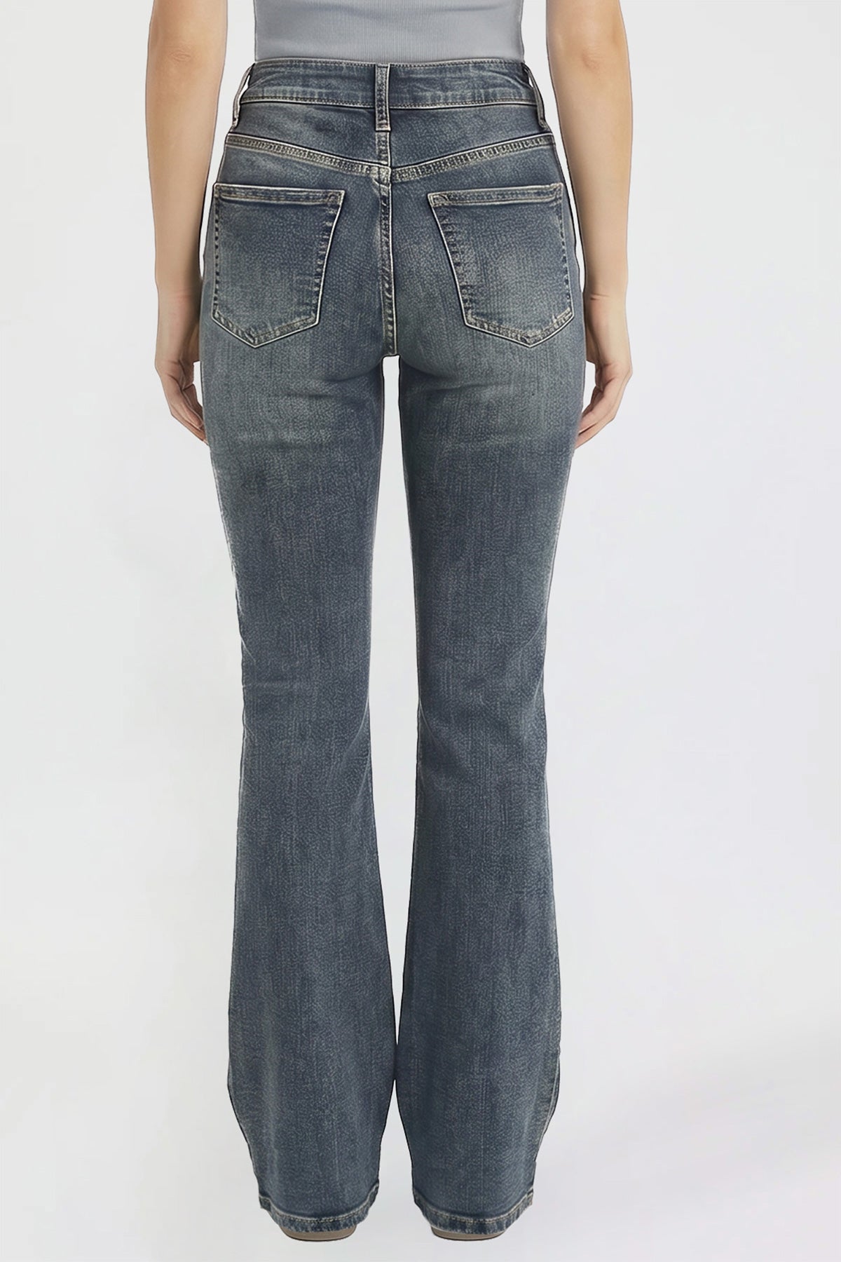 Ymi Women's Bootcut Jeans with Cross Hatch Detail in S Midnight Sky Blue Rips view 18 - High-Waisted (bottom)