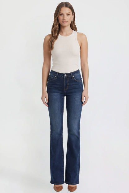 Ymi Women's Bootcut Jeans with Cross Hatch Detail in P Deep Sky Blue view 22 - High-Waisted - Womens Bootcut Jeans Mid Rise