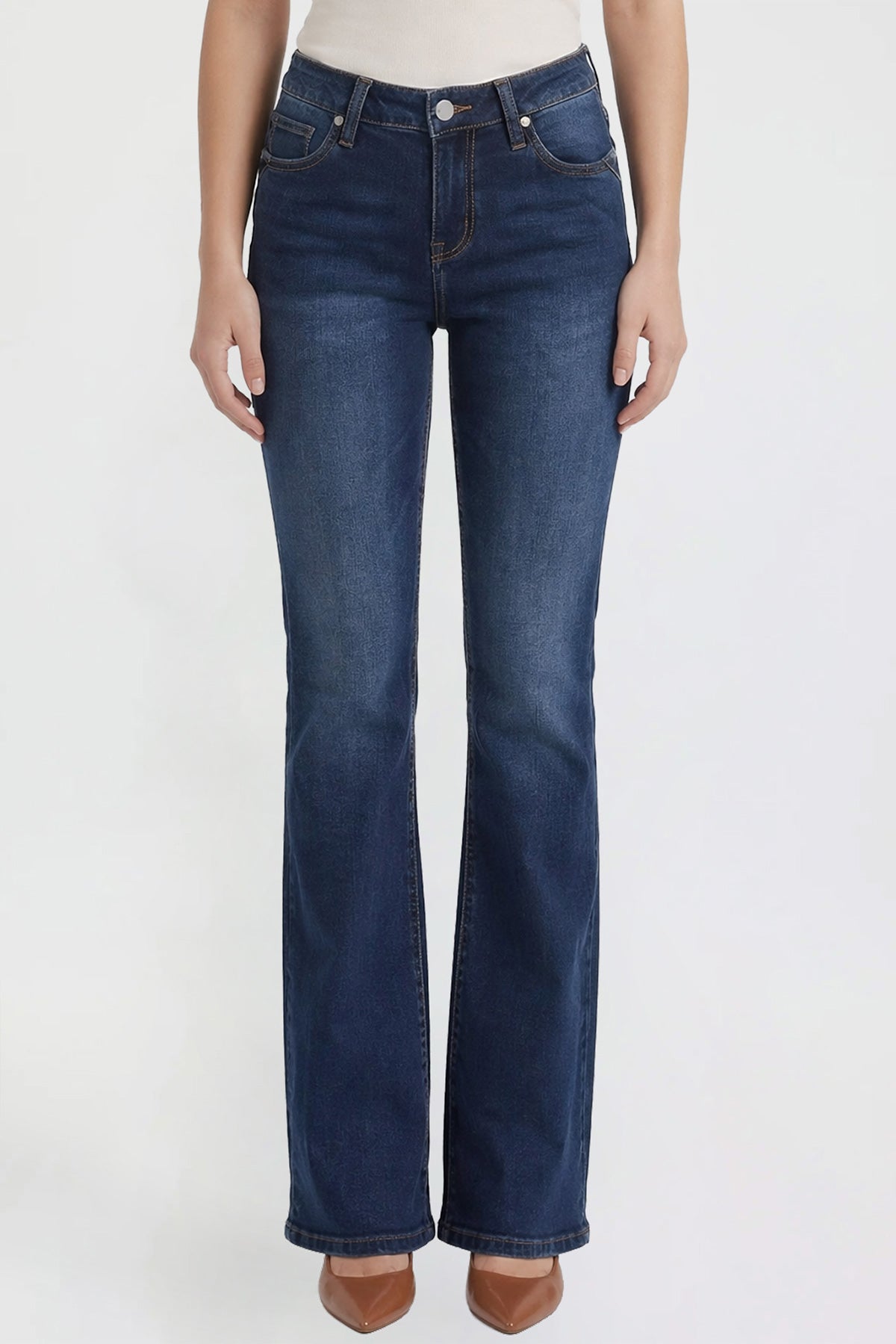 Ymi Women's Bootcut Jeans with Cross Hatch Detail in P Deep Sky Blue view 23 - High-Waisted - Womens Bootcut Jeans Mid Rise