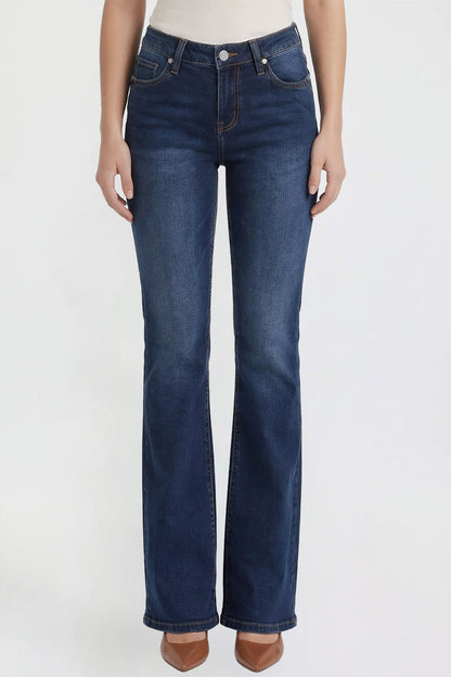 Ymi Women's Bootcut Jeans with Cross Hatch Detail in P Deep Sky Blue view 23 - High-Waisted - Womens Bootcut Jeans Mid Rise