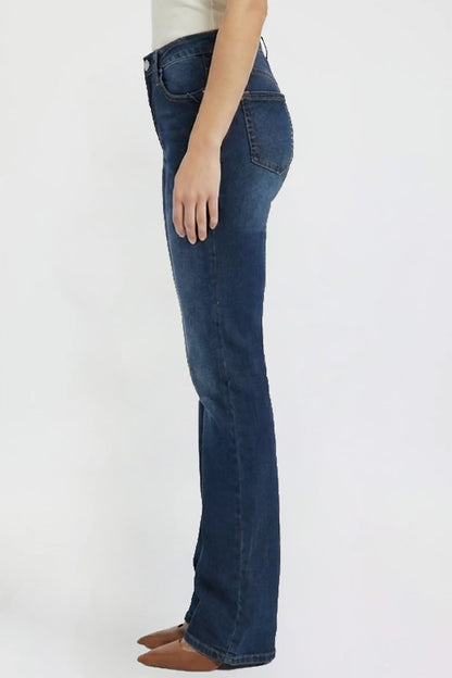 Ymi Women's Bootcut Jeans with Cross Hatch Detail in P Deep Sky Blue view 24 - High-Waisted - Womens Bootcut Jeans Mid Rise