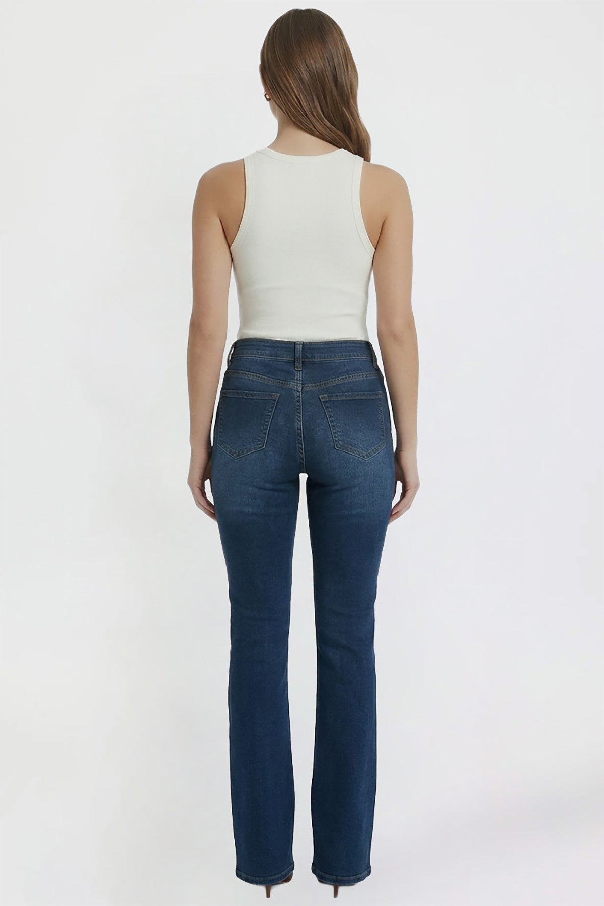 Ymi Women's Bootcut Jeans with Cross Hatch Detail in P Deep Sky Blue view 26 - High-Waisted - Womens Bootcut Jeans Mid Rise