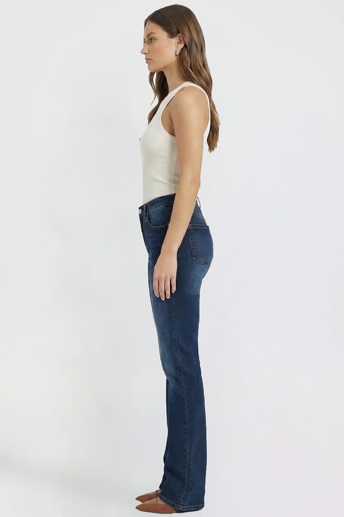 Ymi Women's Bootcut Jeans with Cross Hatch Detail in P Deep Sky Blue view 27 - High-Waisted - Womens Bootcut Jeans Mid Rise