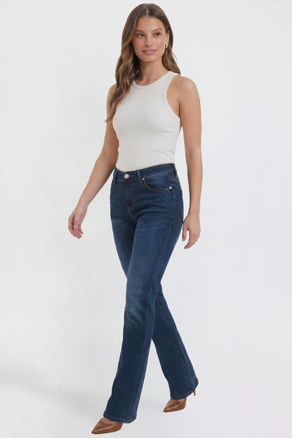 Ymi Women's Bootcut Jeans with Cross Hatch Detail in P Deep Sky Blue view 28 - High-Waisted - Womens Bootcut Jeans Mid Rise