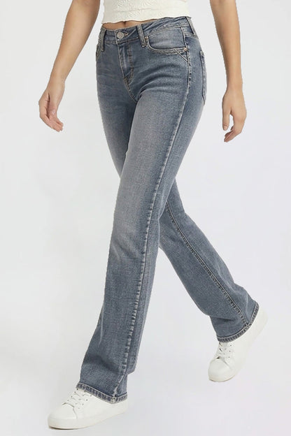 Ymi Women's Bootcut Jeans with Cross Hatch Detail in RT Tinted Olympic Blue view 3 - High-Waisted (bottom)