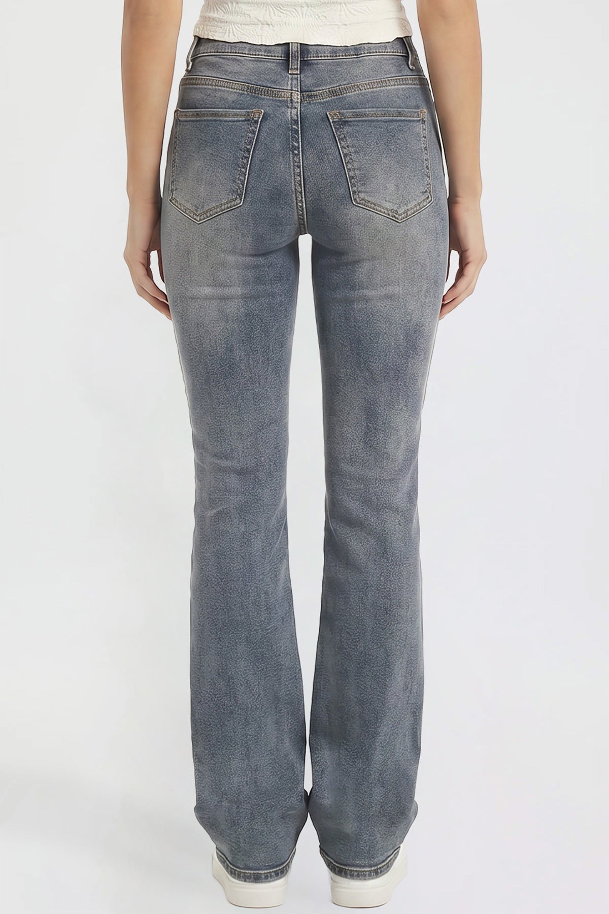 Ymi Women's Bootcut Jeans with Cross Hatch Detail in RT Tinted Olympic Blue view 4 - High-Waisted (bottom)