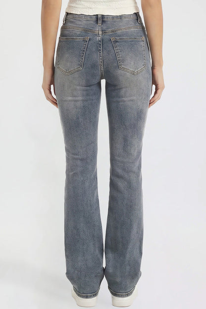 Ymi Women's Bootcut Jeans with Cross Hatch Detail in RT Tinted Olympic Blue view 4 - High-Waisted (bottom)