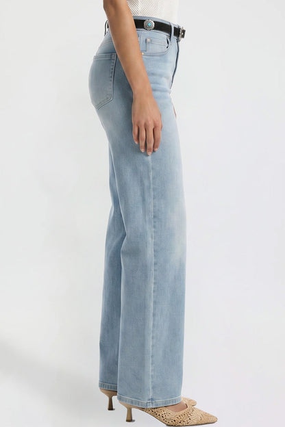 Ymi Women's Britney Belted Wide Leg Jeans in C Sky Blue view 3 (bottom)