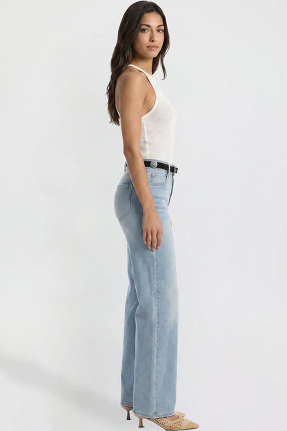 Ymi Women's Britney Belted Wide Leg Jeans in C Sky Blue view 6 (bottom)