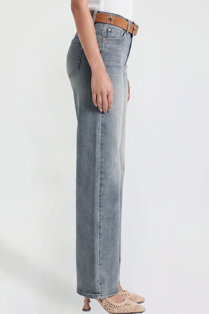 Ymi Women's Britney Belted Wide Leg Jeans in CT Tinted Sky Blue view 3 (bottom)
