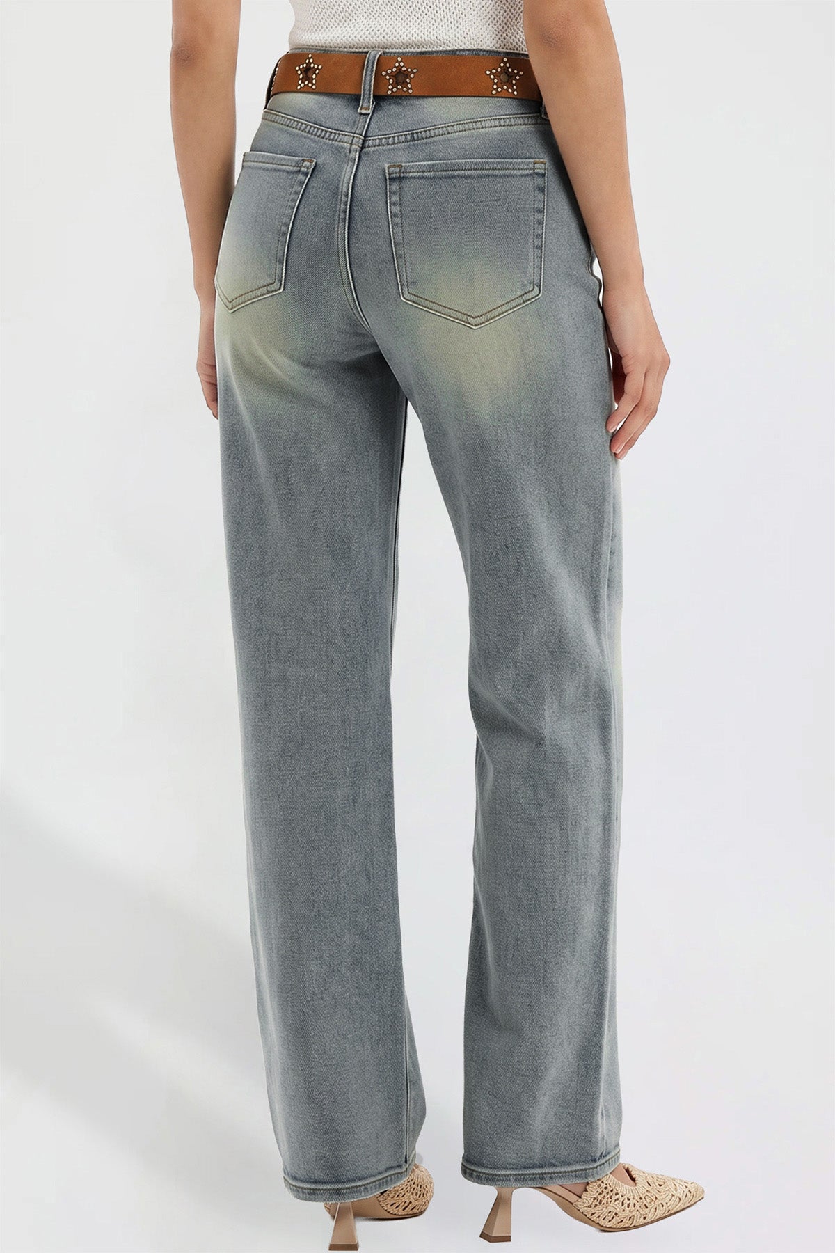 Ymi Women's Britney Belted Wide Leg Jeans in CT Tinted Sky Blue view 4 (bottom)