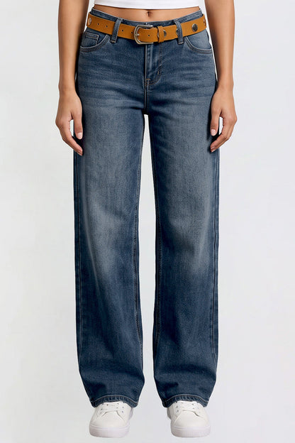 Ymi Women's Britney Belted Wide Leg Jeans in PT Tinted Deep Sky Blue view 2 (bottom)