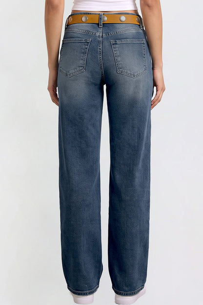 Ymi Women's Britney Belted Wide Leg Jeans in PT Tinted Deep Sky Blue view 4 (bottom)