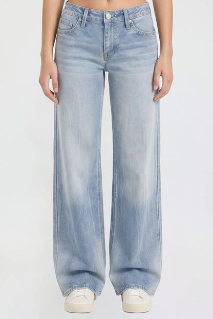 Ymi Women's Britney Buttefly Pocket Wide Leg Jeans in L Light Blue view 2 (bottom)