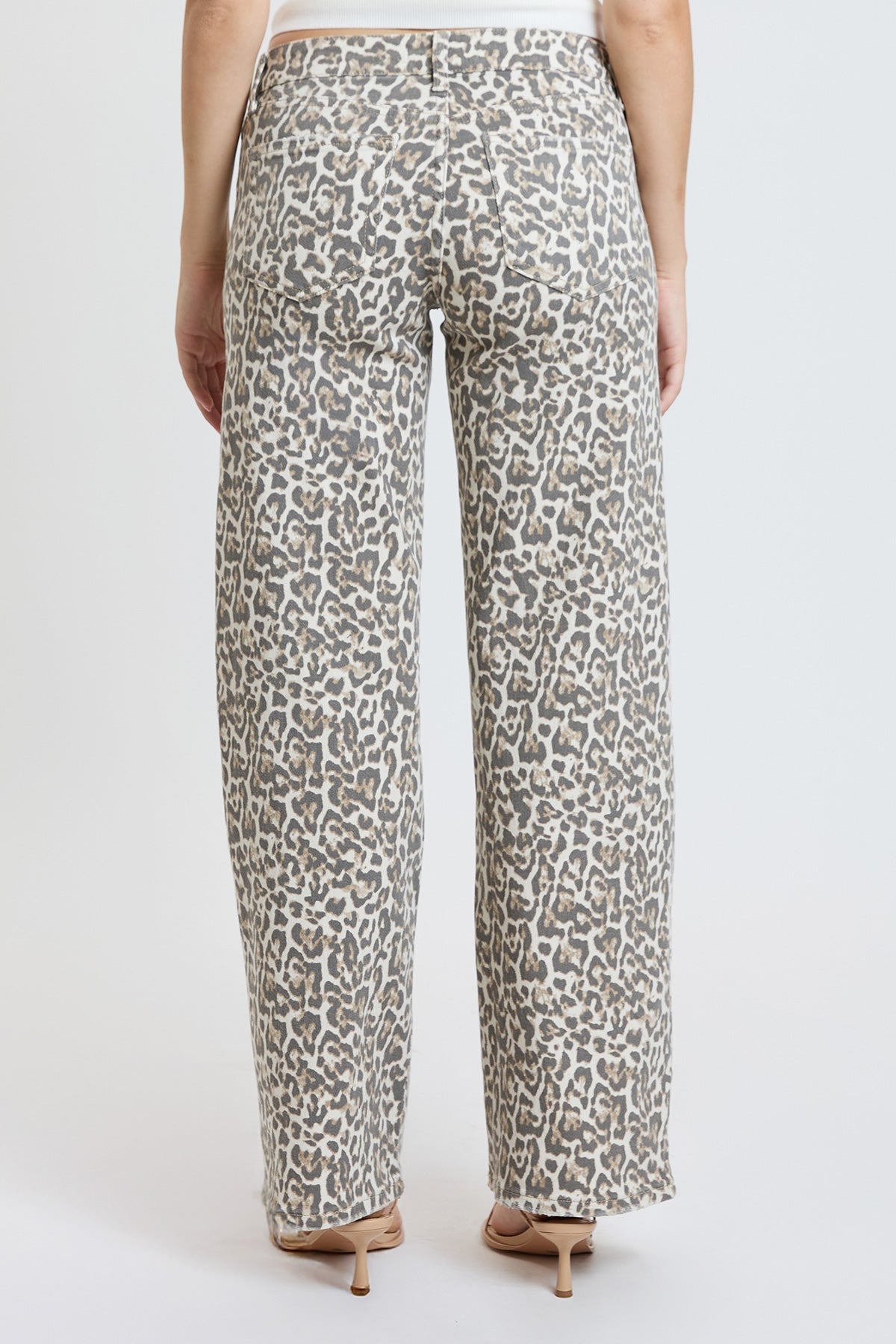 Ymi Women's Britney Leopard Wide Leg Jeans in Light Leopard view 5 (bottom)