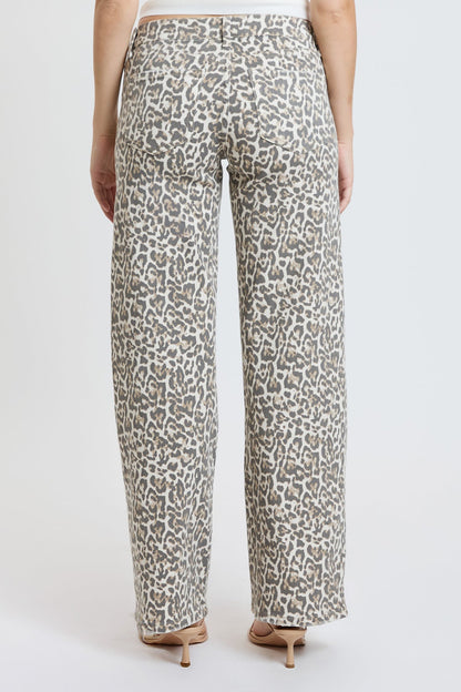 Ymi Women's Britney Leopard Wide Leg Jeans in Light Leopard view 5 (bottom)