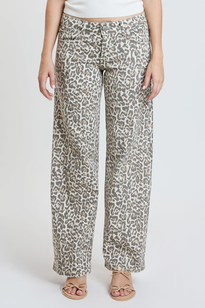 Ymi Women's Britney Leopard Wide Leg Jeans in Light Leopard view 6 (bottom)