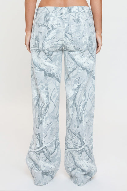 Ymi Women's Britney Printed Low Rise Wide Leg Jeans in Grey Camo view 5 - Ymi Womens Pants (bottom)
