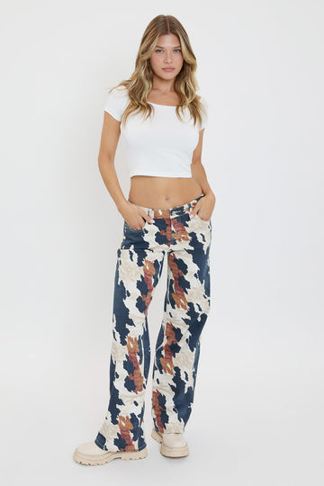 Ymi Women's Britney Printed Wide Leg Jeans - MeeeShop Women's Fashion
