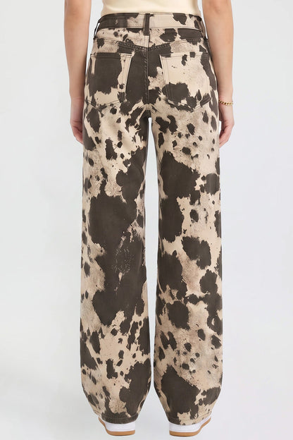 Ymi Women's Britney Printed Wide Leg Jeans in Abstract Cattle view 4 (bottom)