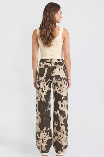 Ymi Women's Britney Printed Wide Leg Jeans in Abstract Cattle view 5 (bottom)