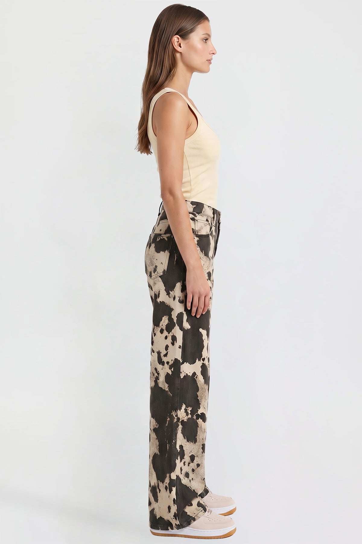 Ymi Women's Britney Printed Wide Leg Jeans in Abstract Cattle view 6 (bottom)