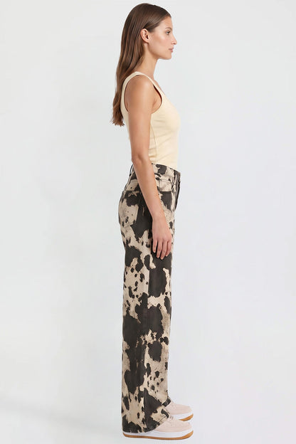 Ymi Women's Britney Printed Wide Leg Jeans in Abstract Cattle view 6 (bottom)