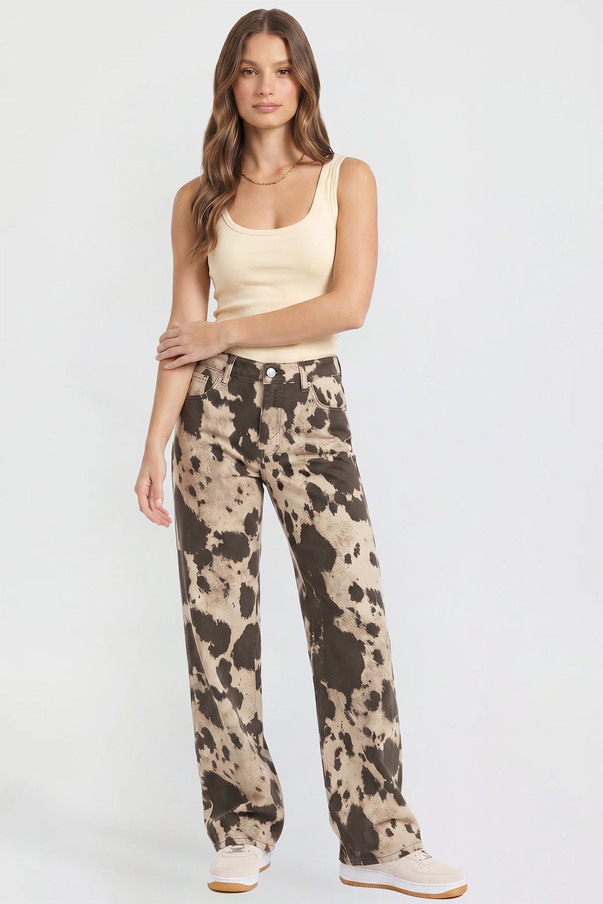 Ymi Women's Britney Printed Wide Leg Jeans in Abstract Cattle view 7 (bottom)