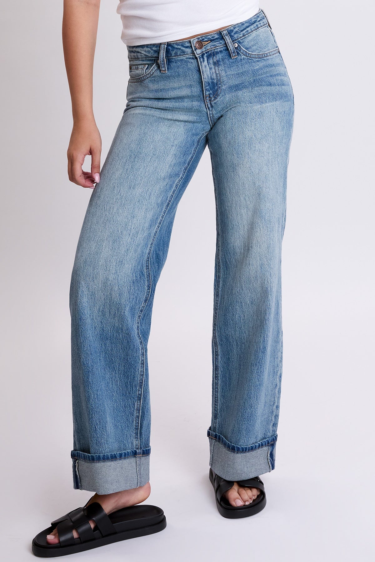 Ymi Women's Britney Wide Leg Cuff Jeans in C Sky Blue view 10 - Ymi Womens Pants (bottom)