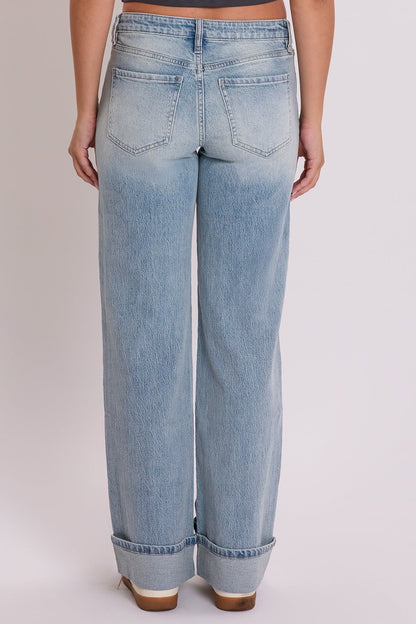 Ymi Women's Britney Wide Leg Cuff Jeans in VT Tinted Vintage Blue view 5 - Ymi Womens Pants (bottom)