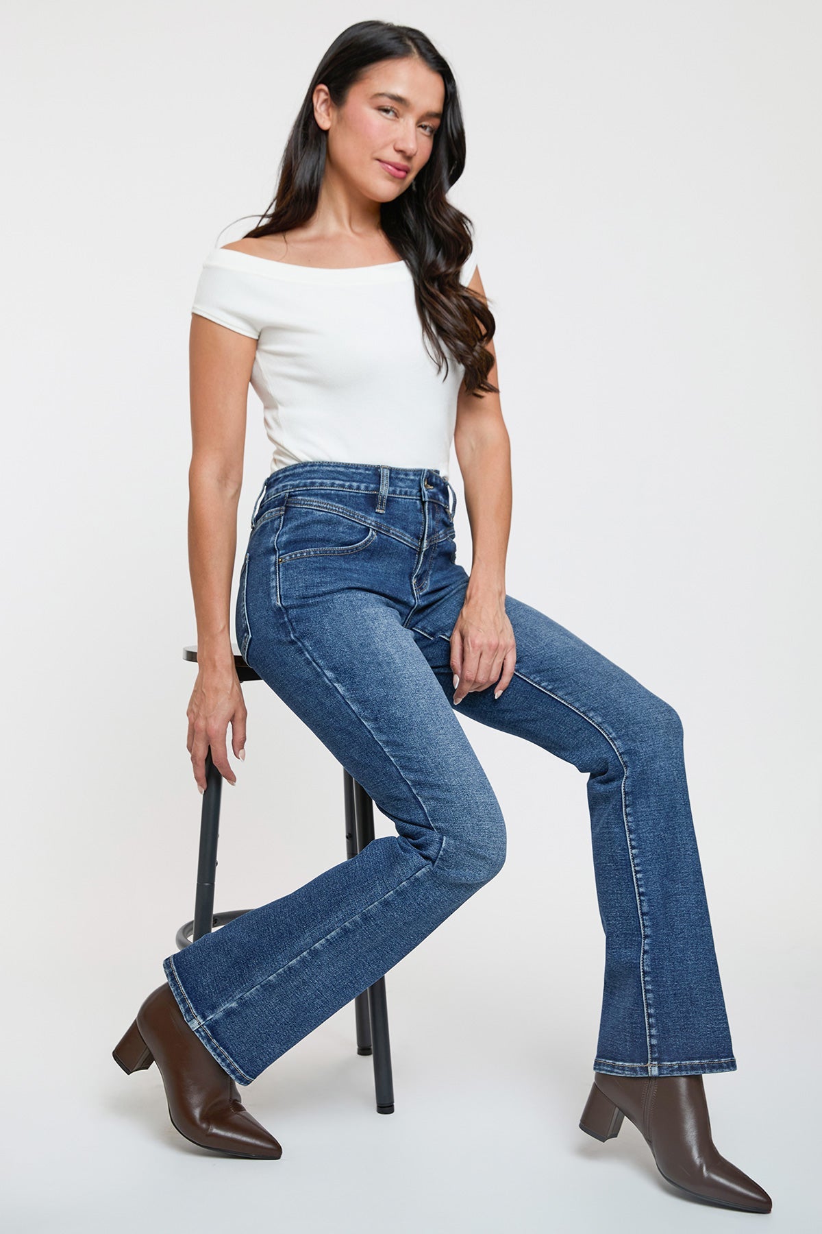 Ymi Women's Contour V-front Bootcut Jeans in P Deep Sky Blue Rips view 6 - Ymi Womens Pants (bottom)