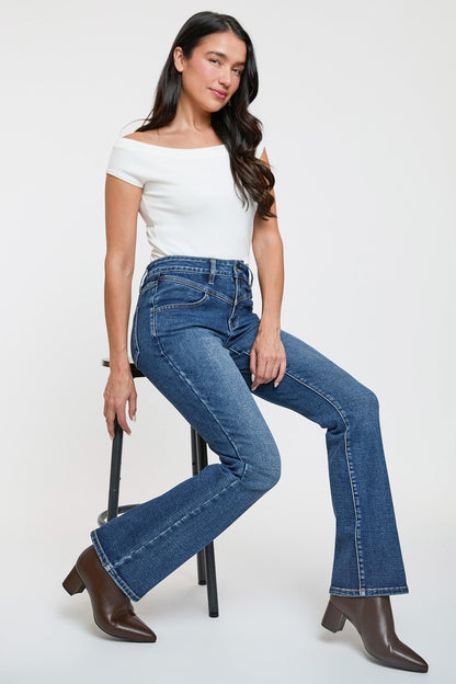 Ymi Women's Contour V-front Bootcut Jeans in P Deep Sky Blue Rips view 6 - Ymi Womens Pants (bottom)